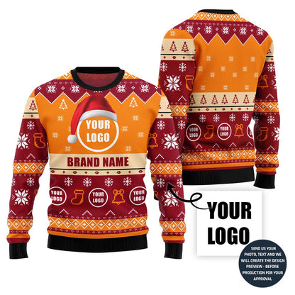 Vibrant Custom Company Logo With Santa Hat Ugly Xmas Sweater