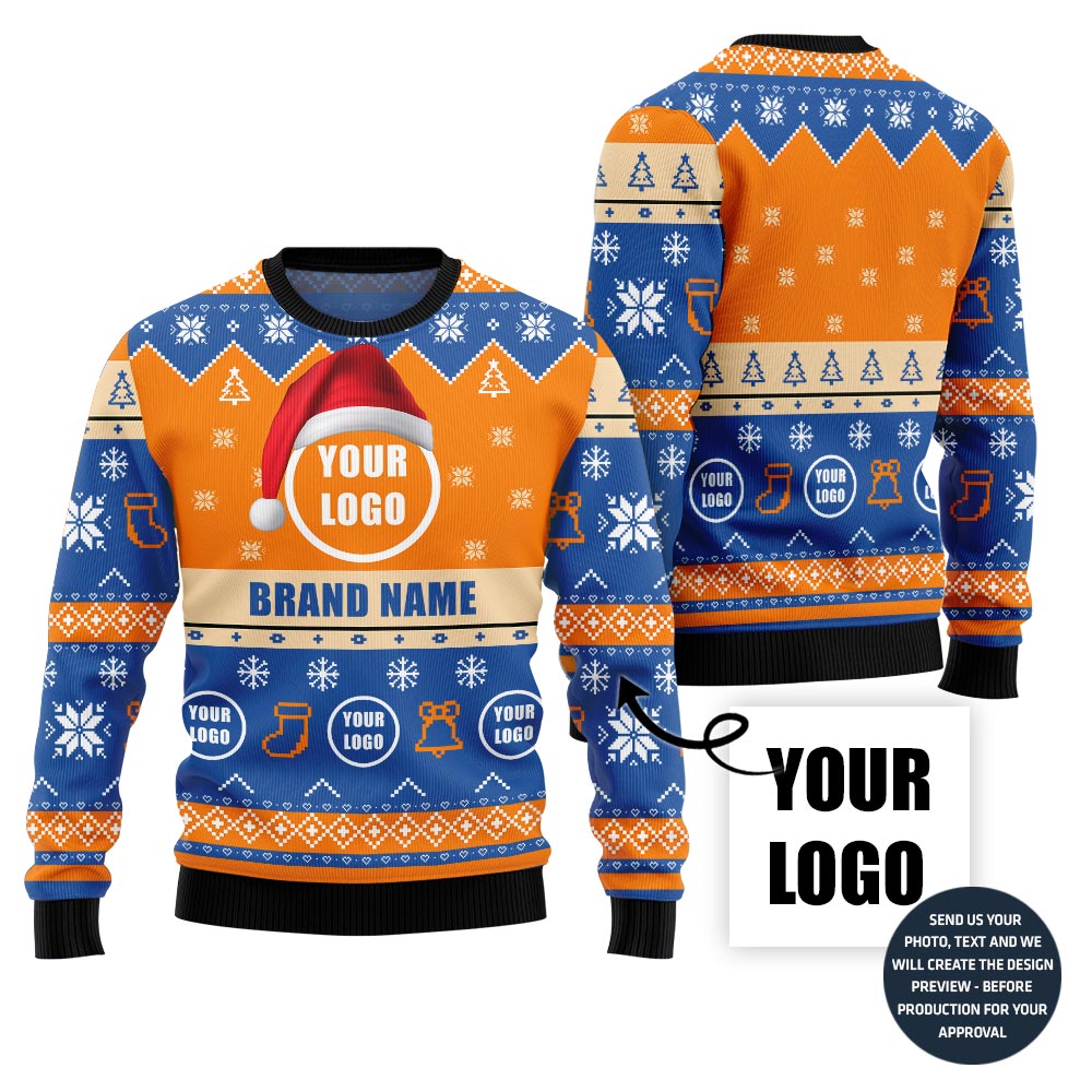 Vibrant Custom Company Logo With Santa Hat Ugly Xmas Sweater