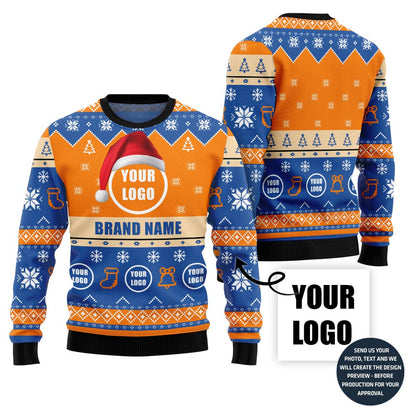 Vibrant Custom Company Logo With Santa Hat Ugly Xmas Sweater