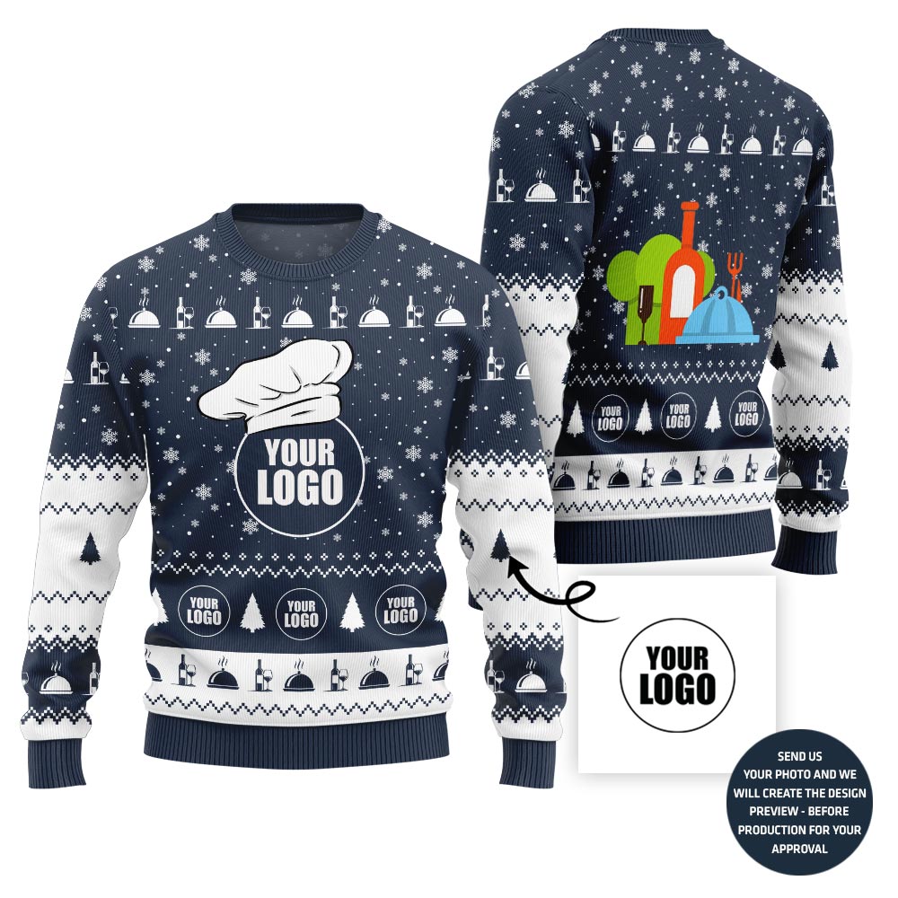 Vibrant Custom Logo Ugly Xmas Sweater For Restaurant Team