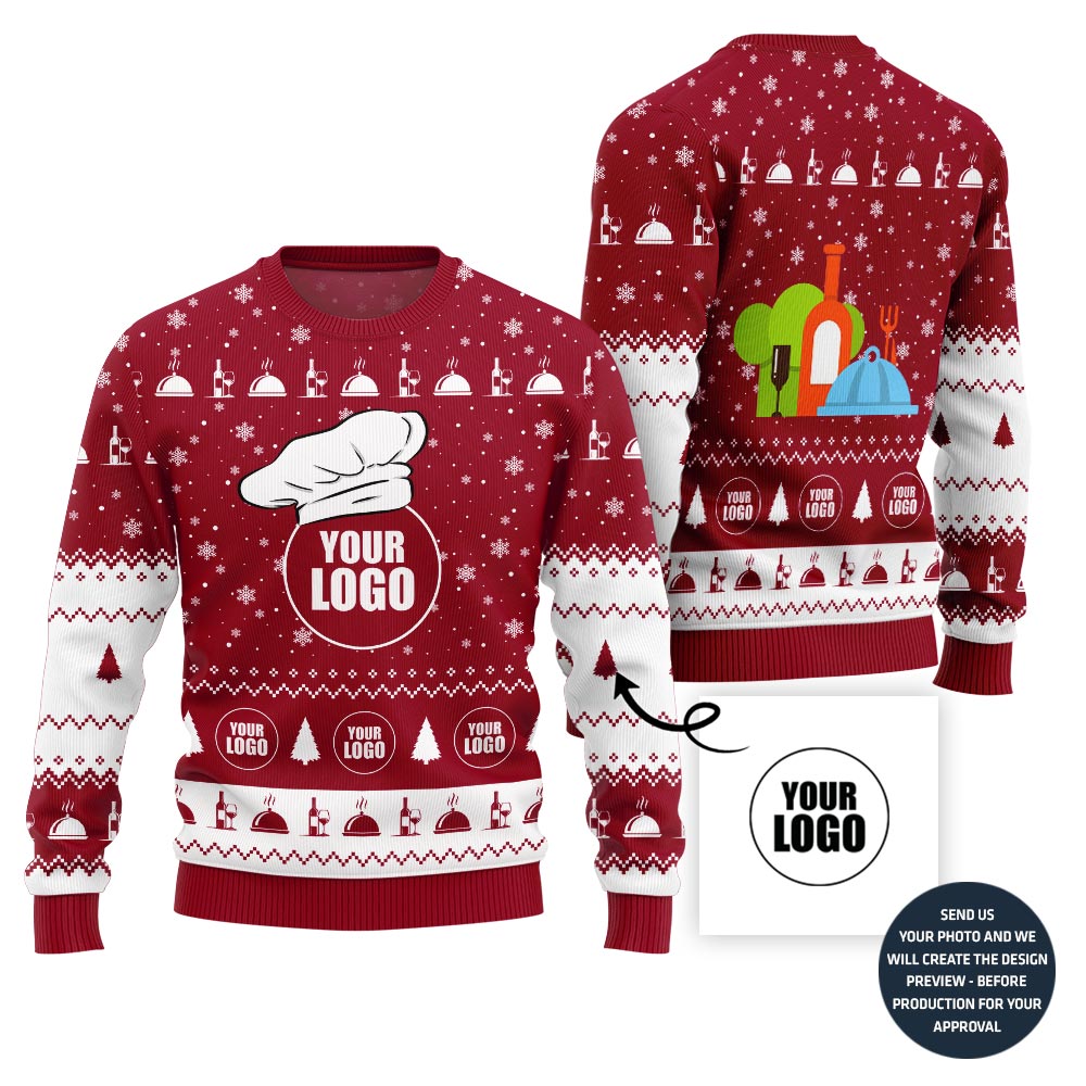 Vibrant Custom Logo Ugly Xmas Sweater For Restaurant Team