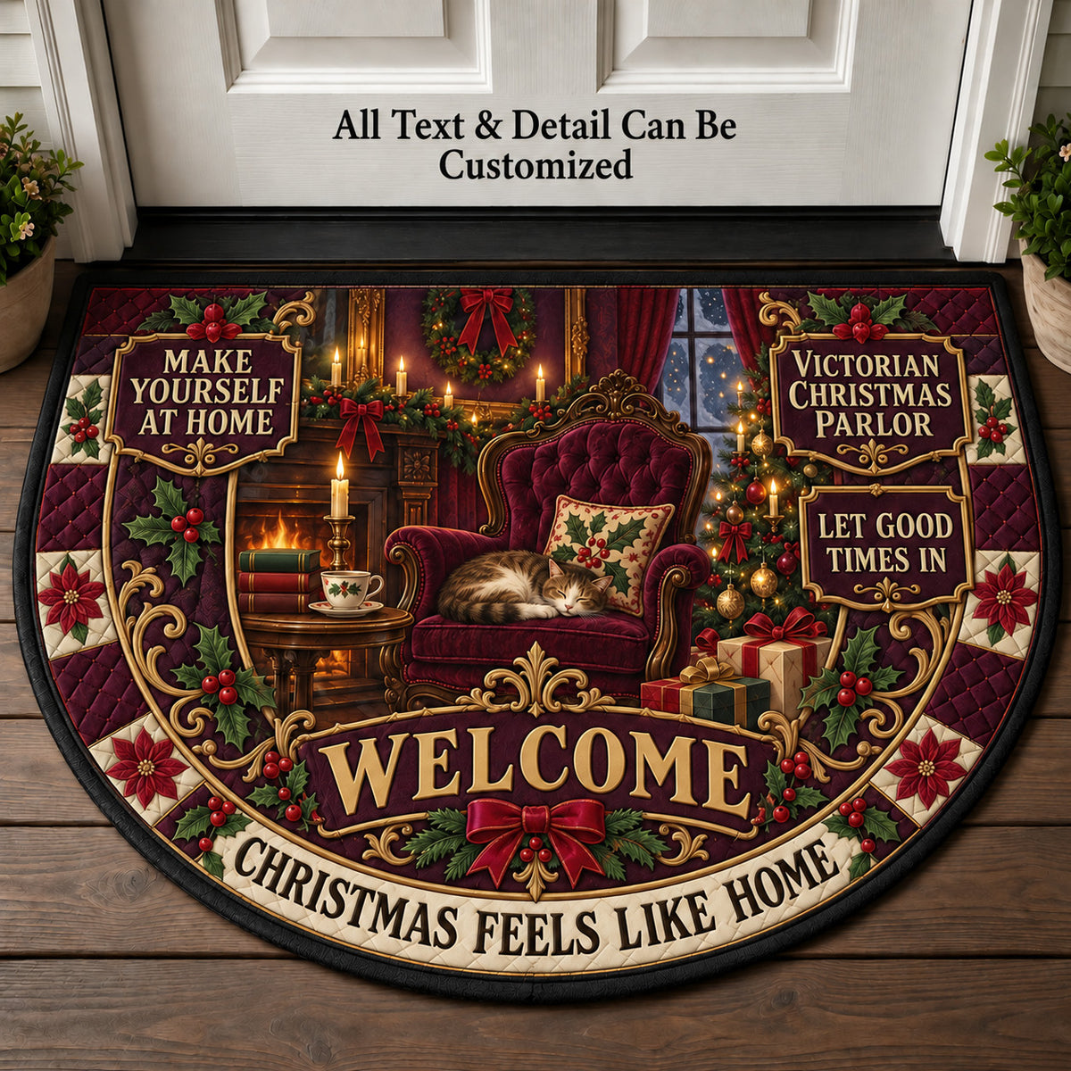 Victorian Christmas Parlor Personalized Half Round Mat | 5To9Vibe