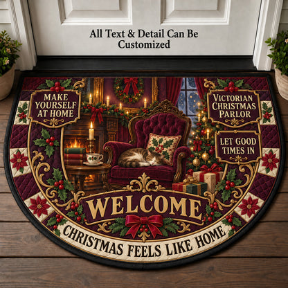 Victorian Christmas Parlor Personalized Half Round Mat | 5To9Vibe