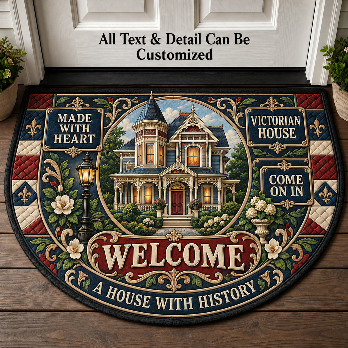 Victorian House Personalized Half Round Mat | 5To9Vibe