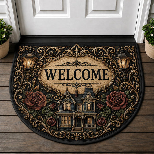 Welcome Vintage Classic Doormat - Victorian Home Gothic House Red Rose Welcome Mat - 5to9vibe