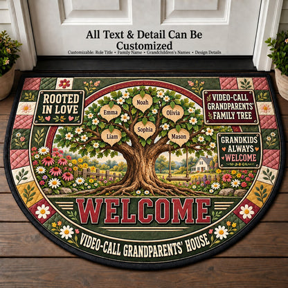 Video-Call Grandparents' Family Tree Personalized Half Round Mat | 5To9Vibe