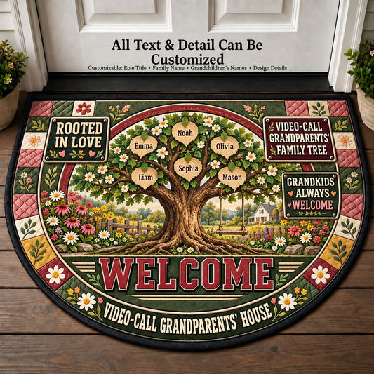 Video-Call Grandparents' Family Tree Personalized Half Round Mat | 5To9Vibe
