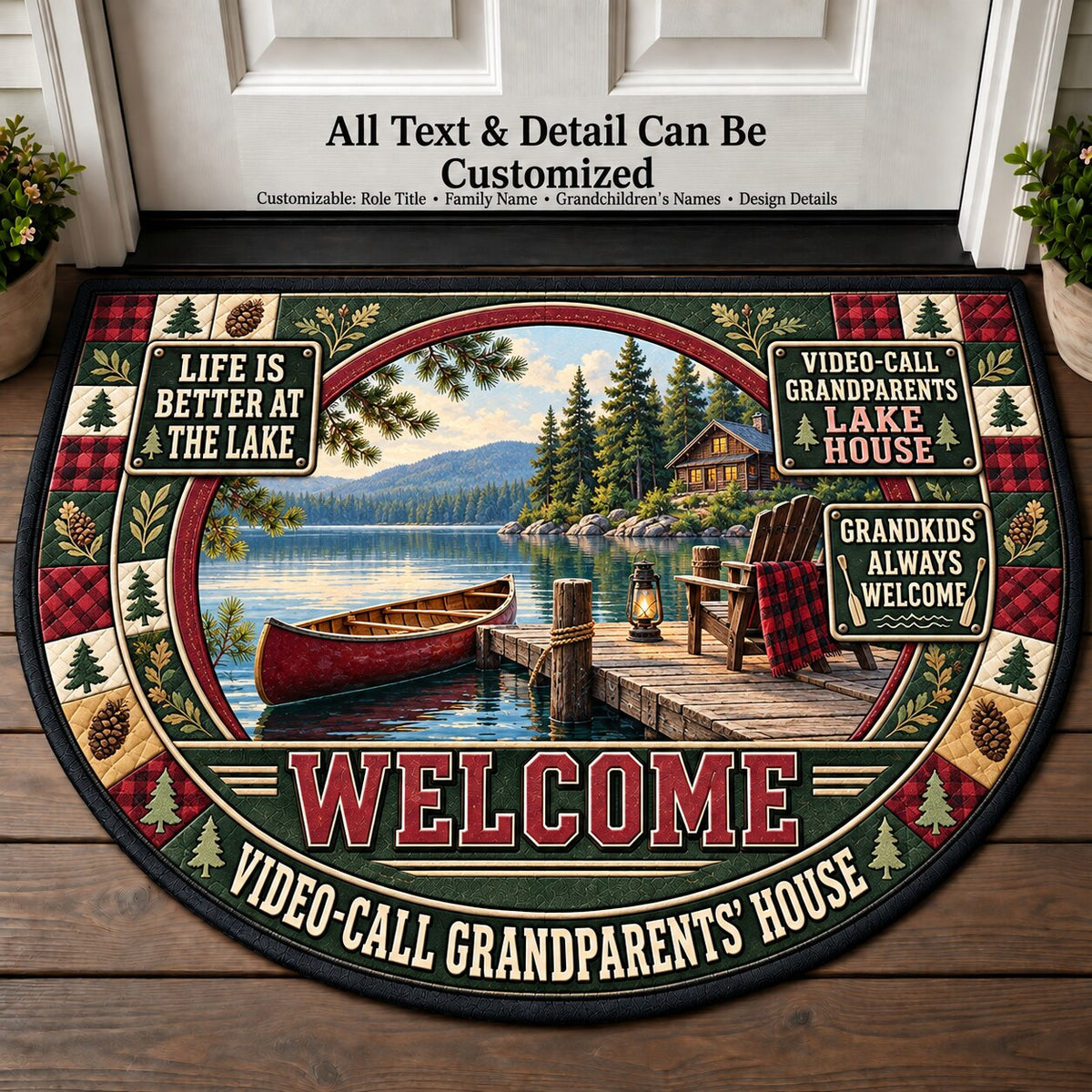 Video-Call Grandparents' Lake House Personalized Half Round Mat | 5To9Vibe