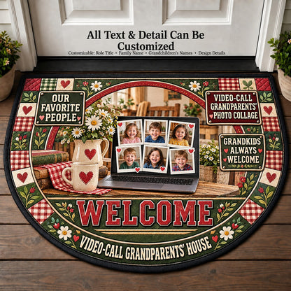Video-Call Grandparents' Photo Collage Personalized Half Round Mat | 5To9Vibe
