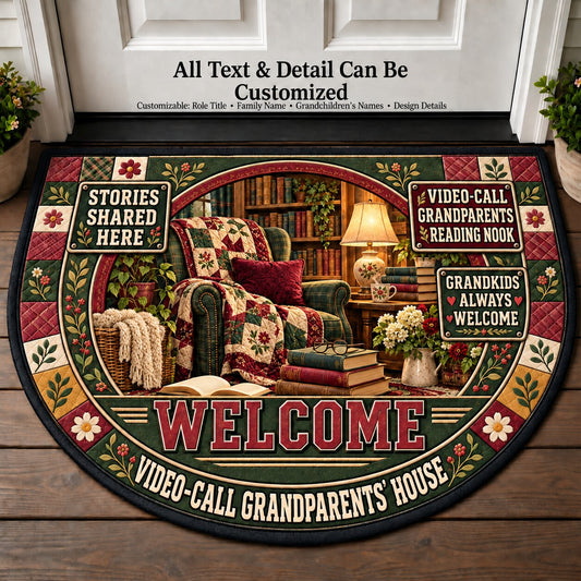 Video-Call Grandparents' Reading Nook Personalized Half Round Mat | 5To9Vibe