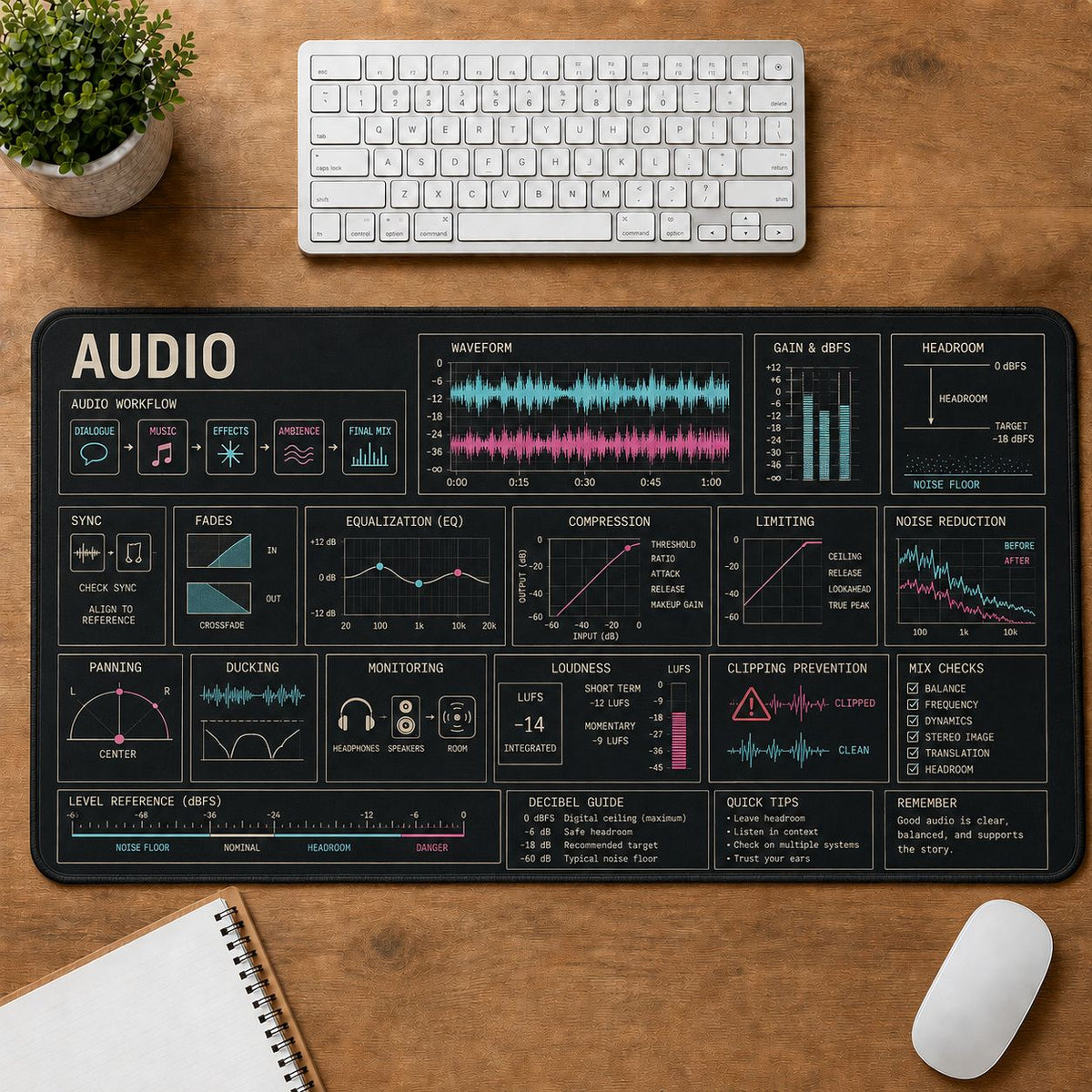 Video Editing Audio Digital Technology Reference Guide Desk Mat | 5To9Vibe