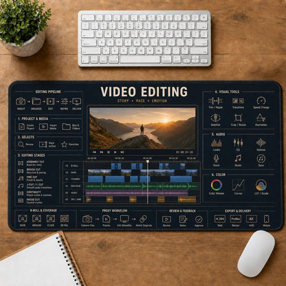 Video Editing Creative Reference Guide Desk Mat | 5To9Vibe