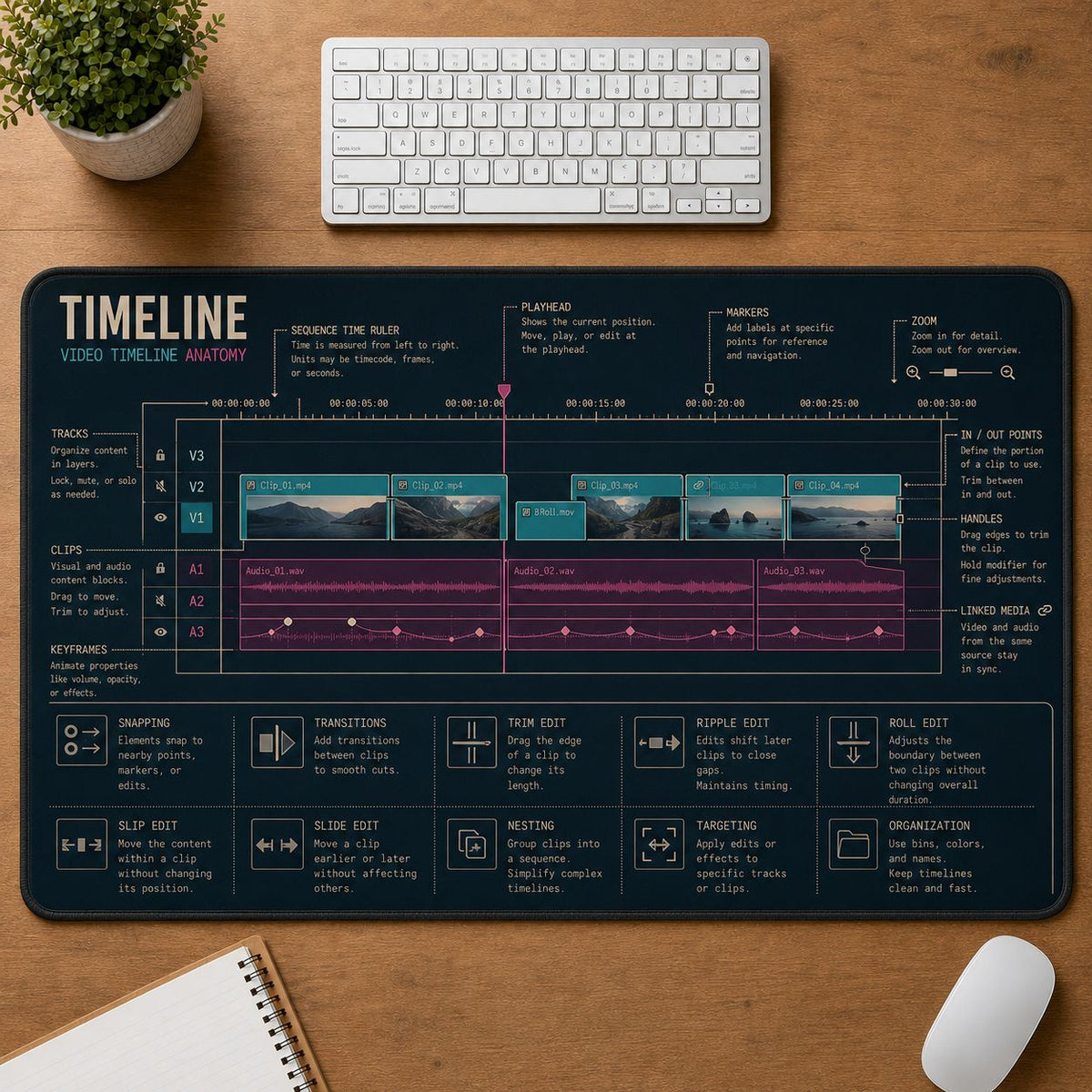 Video Editing Timeline Digital Technology Reference Guide Desk Mat | 5To9Vibe