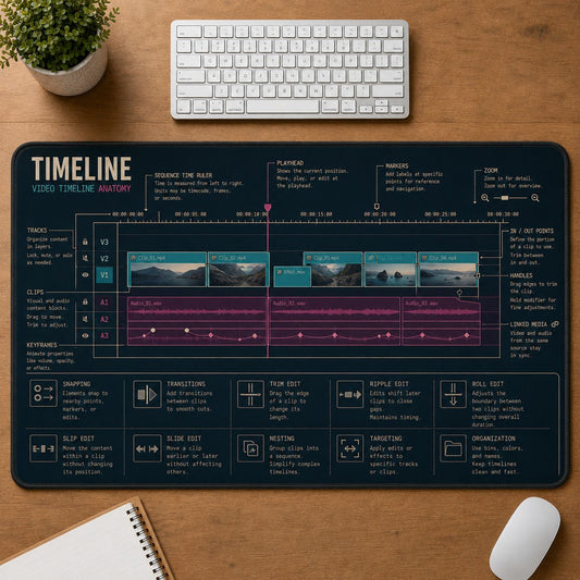 Video Editing Timeline Digital Technology Reference Guide Desk Mat | 5To9Vibe