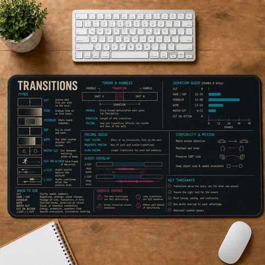 Video Editing Transitions Digital Technology Reference Guide Desk Mat | 5To9Vibe
