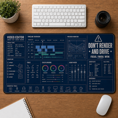 Architect Blueprint Large Desk Mat - House Floor Plan & Drafting Tools Plus Size Mouse Pad - 5to9vibe