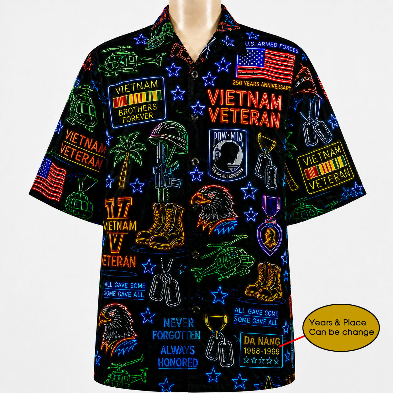 All US Army Neon Pattern 4th July 250 Years Anniversary America Veteran Premium Unisex Hawaiian Shirt For Men and Women