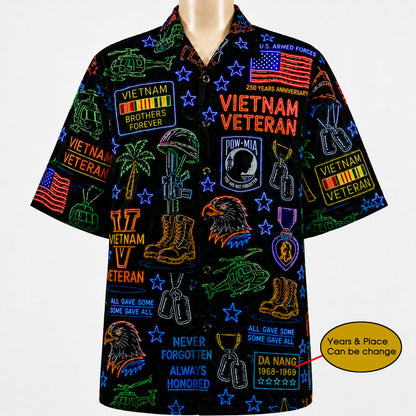 All US Army Neon Pattern 4th July 250 Years Anniversary America Veteran Premium Unisex Hawaiian Shirt For Men and Women