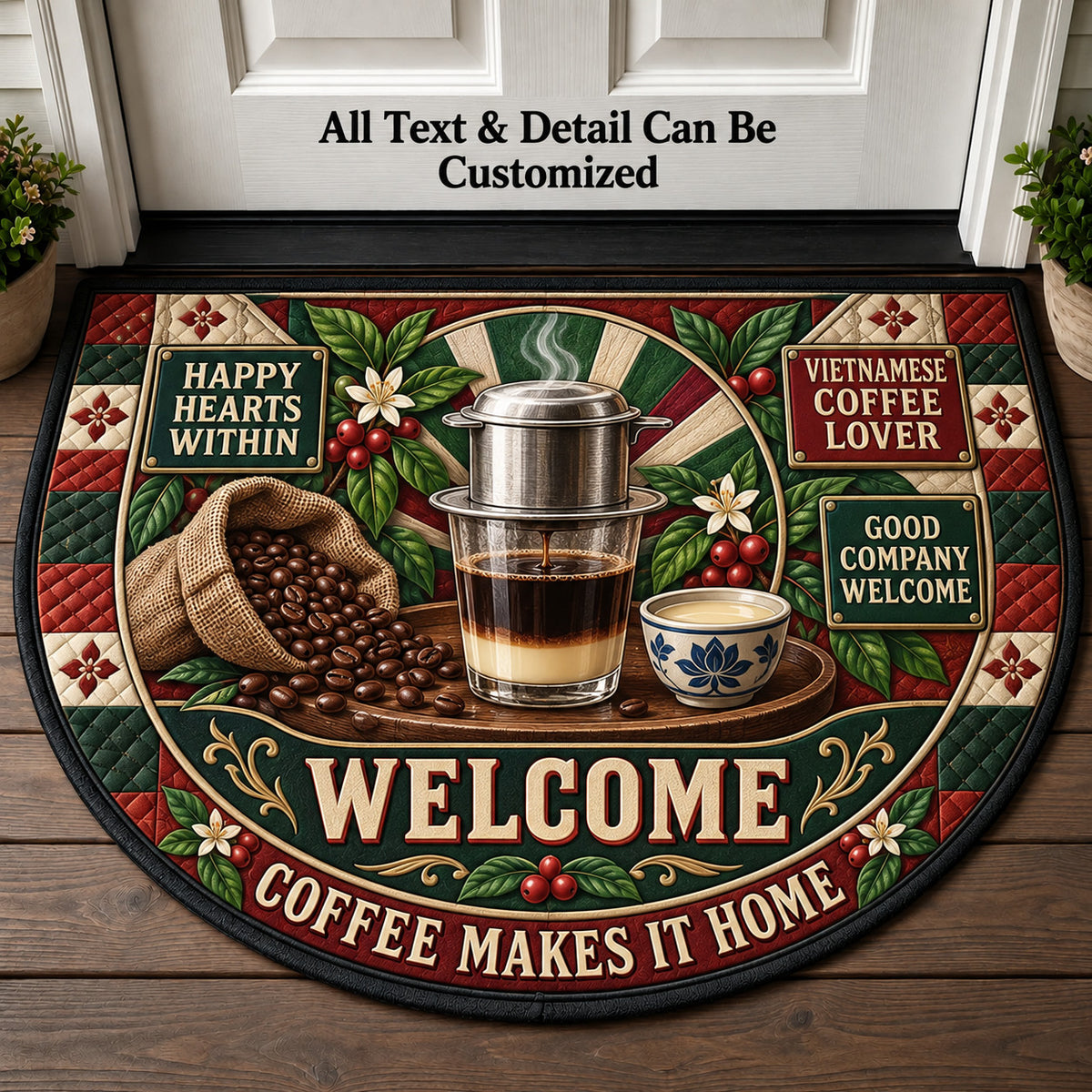 Vietnamese Coffee Lover Personalized Half Round Mat | 5To9Vibe
