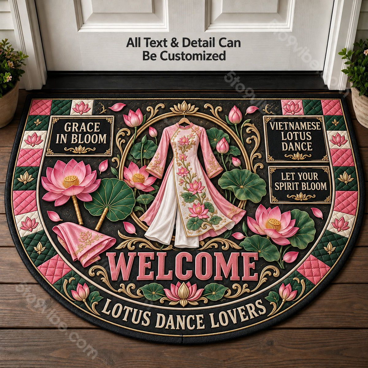 Vietnamese Lotus Dance Personalized Half Round Mat | 5To9Vibe