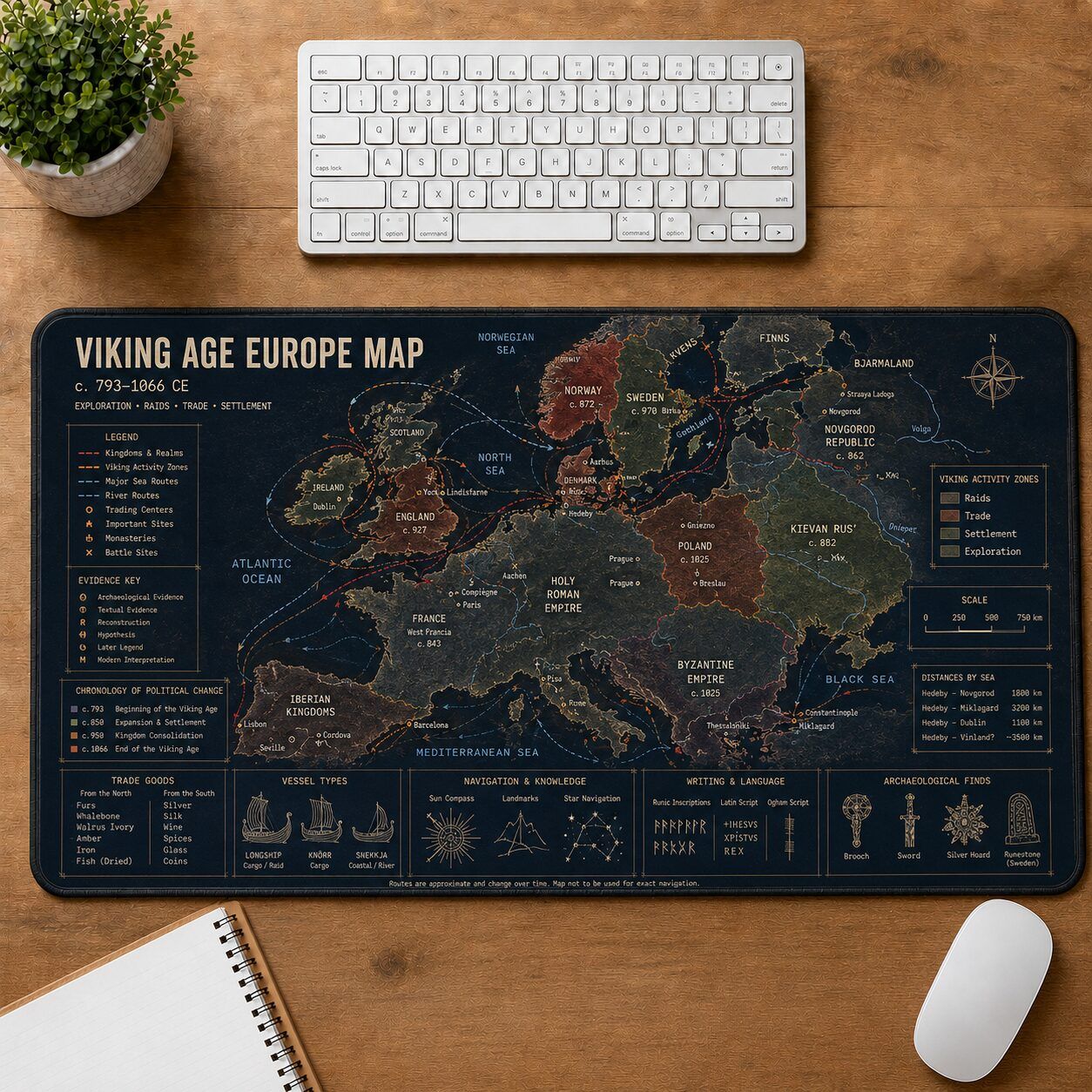 Viking Age Europe Map Viking History and Culture Guide Desk Mat | 5To9Vibe