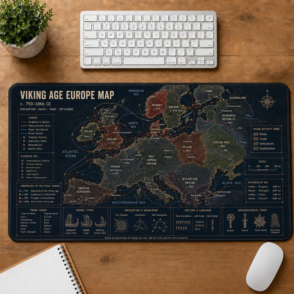 Viking Age Europe Map Viking History and Culture Guide Desk Mat | 5To9Vibe