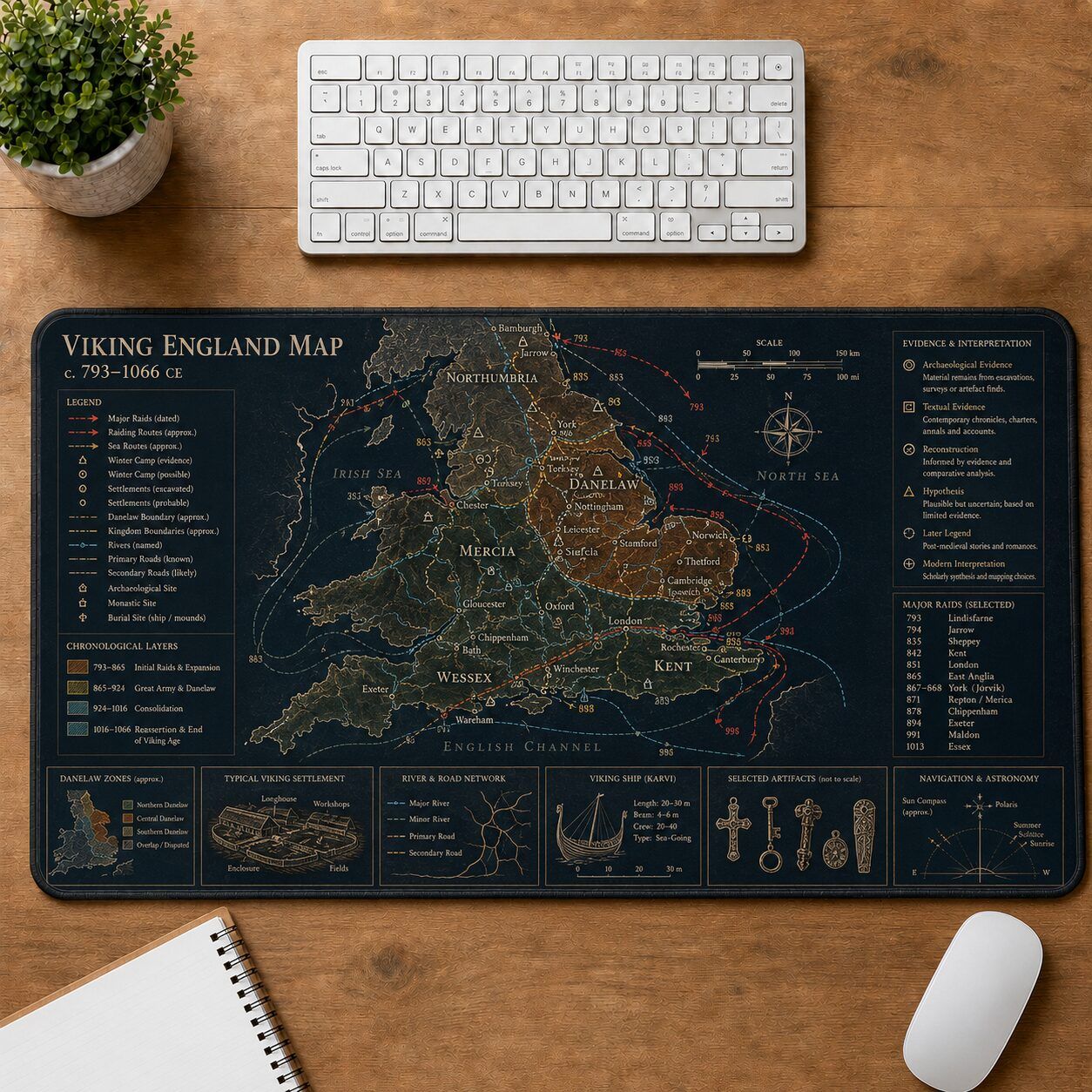 Viking England Map Viking History and Culture Guide Desk Mat | 5To9Vibe