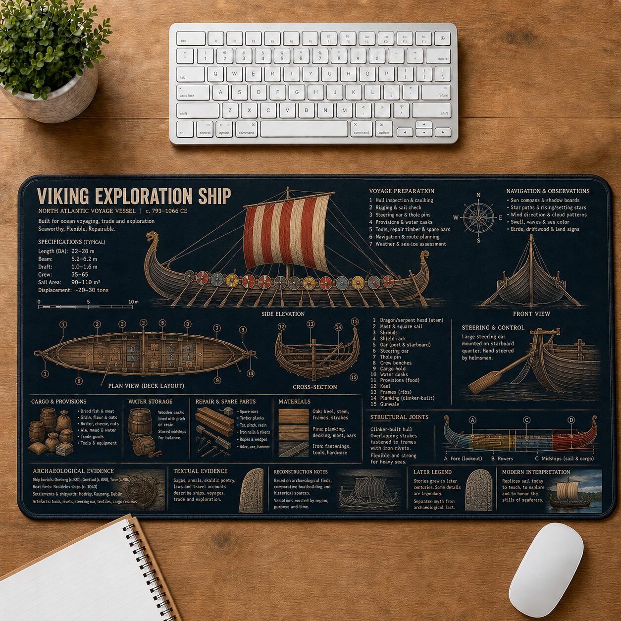 Viking Exploration Ship Viking History and Culture Guide Desk Mat | 5To9Vibe
