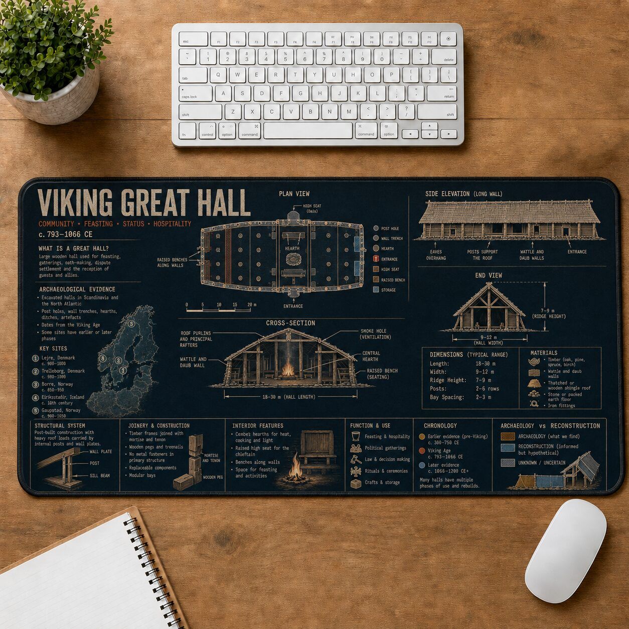 Viking Great Hall Viking History and Culture Guide Desk Mat | 5To9Vibe