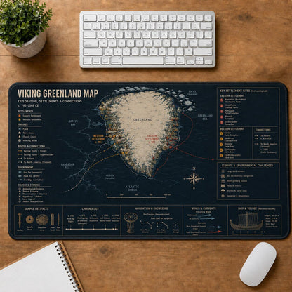 Viking Greenland Map Viking History and Culture Guide Desk Mat | 5To9Vibe