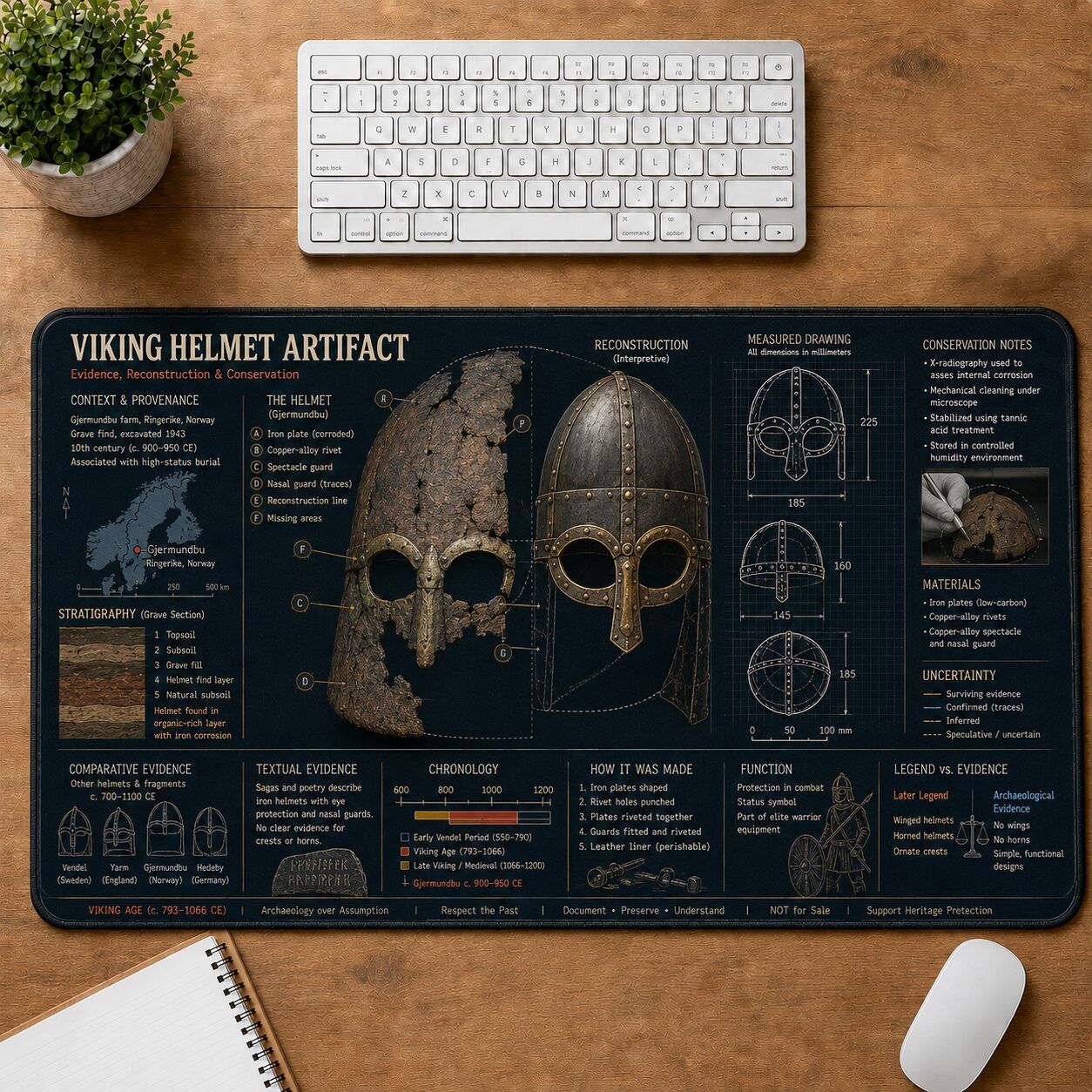 Viking Helmet Artifact Viking History and Culture Guide Desk Mat | 5To9Vibe