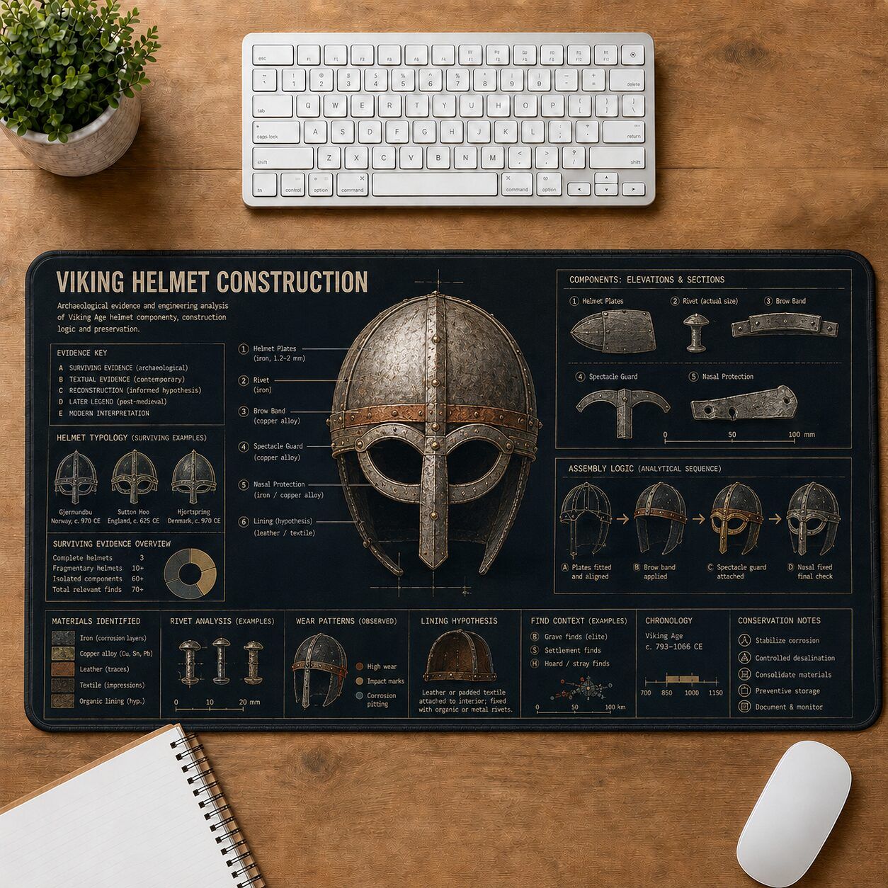 Viking Helmet Construction Viking History and Culture Guide Desk Mat | 5To9Vibe