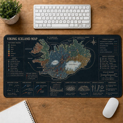 Viking Iceland Map Viking History and Culture Guide Desk Mat | 5To9Vibe