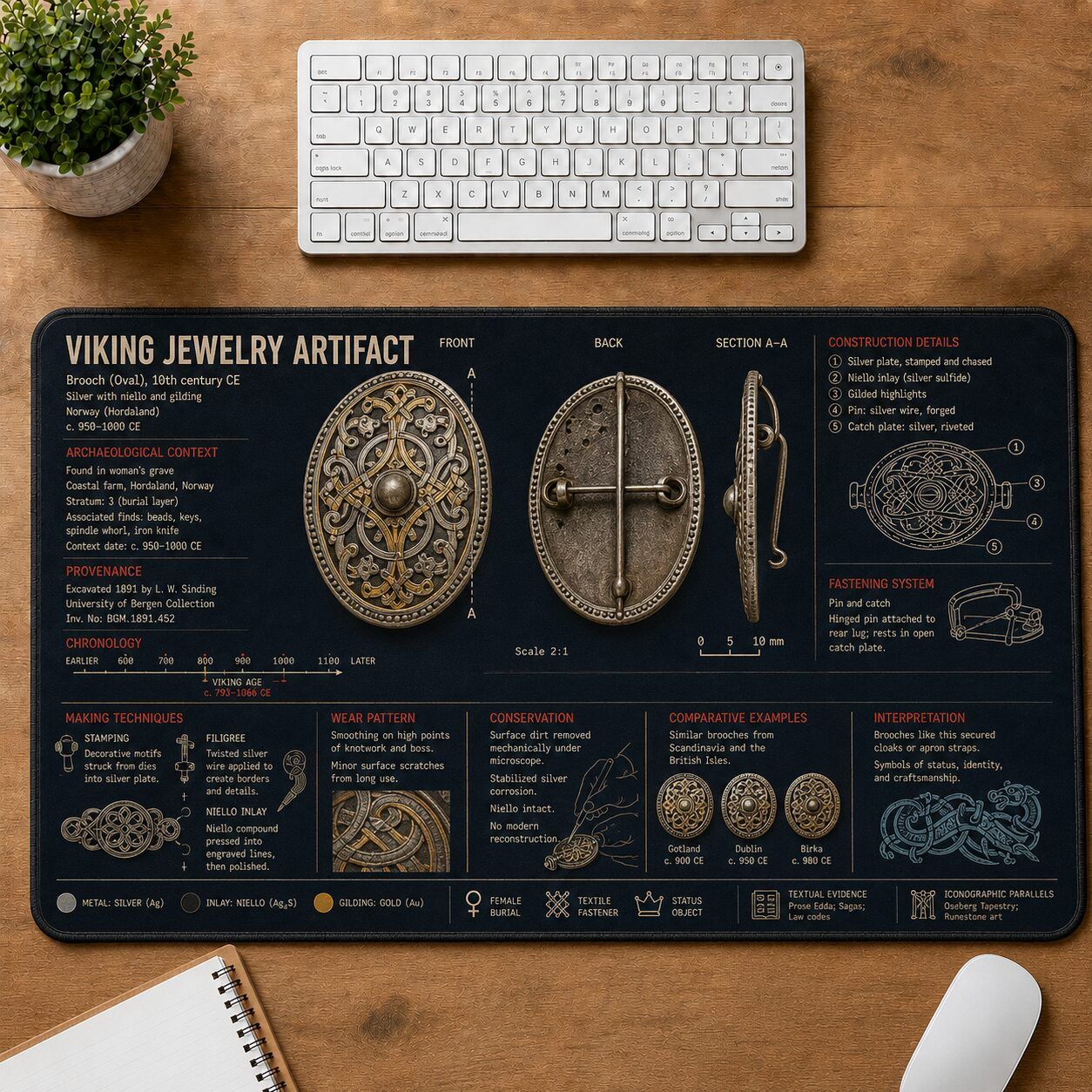 Viking Jewelry Artifact Viking History and Culture Guide Desk Mat | 5To9Vibe