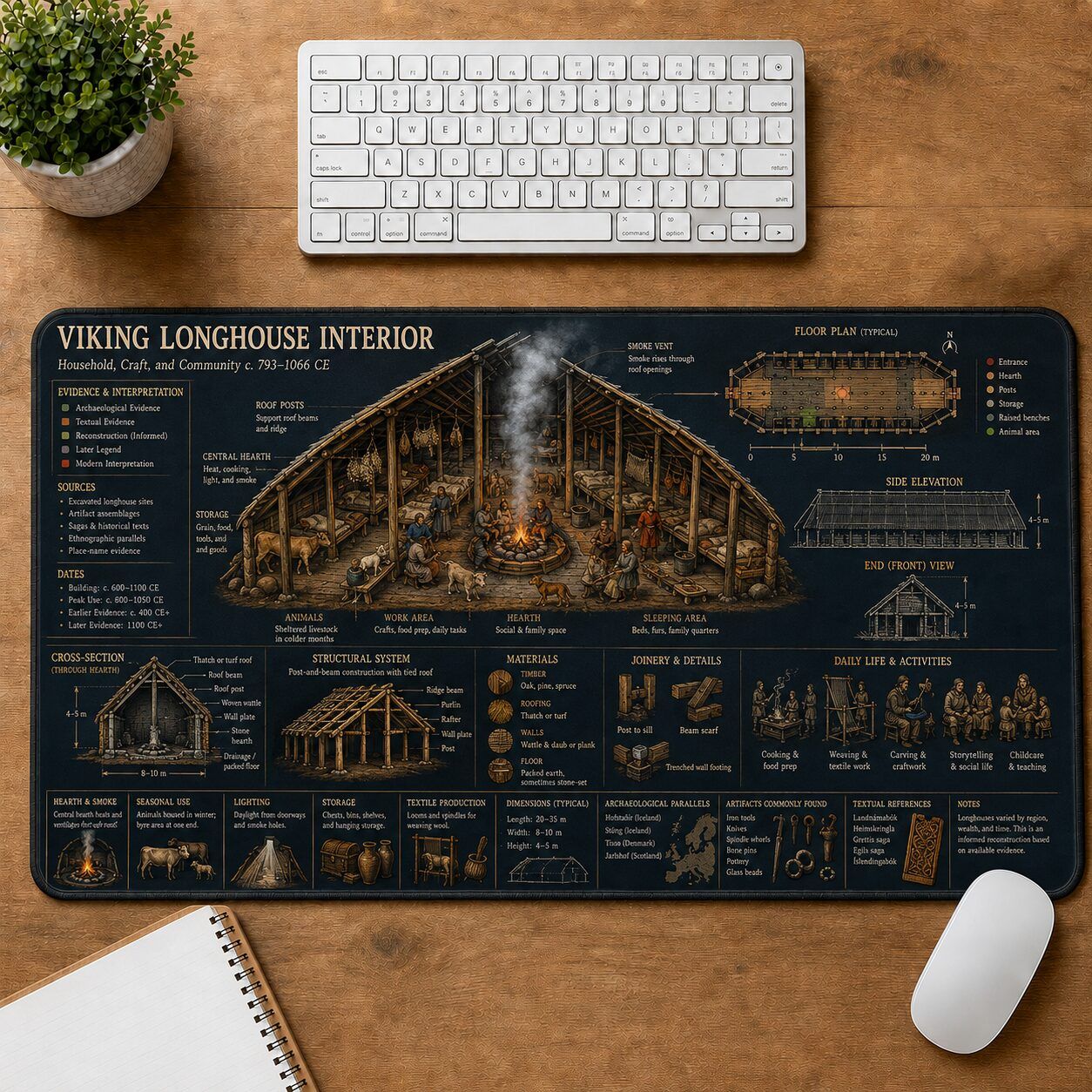 Viking Longhouse Interior Viking History and Culture Guide Desk Mat | 5To9Vibe