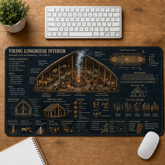Viking Longhouse Interior Viking History and Culture Guide Desk Mat | 5To9Vibe