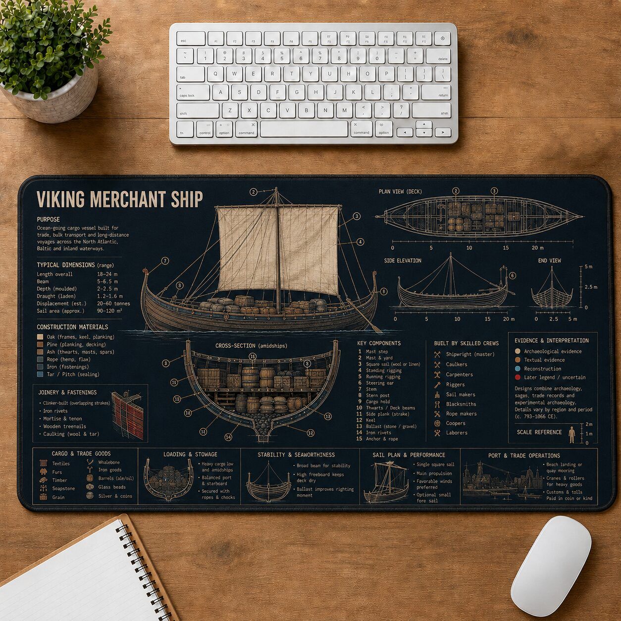 Viking Merchant Ship Viking History and Culture Guide Desk Mat | 5To9Vibe