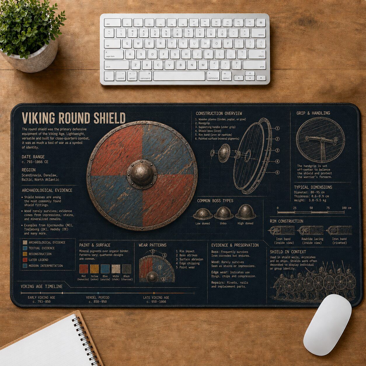 Viking Round Shield Viking History and Culture Guide Desk Mat | 5To9Vibe