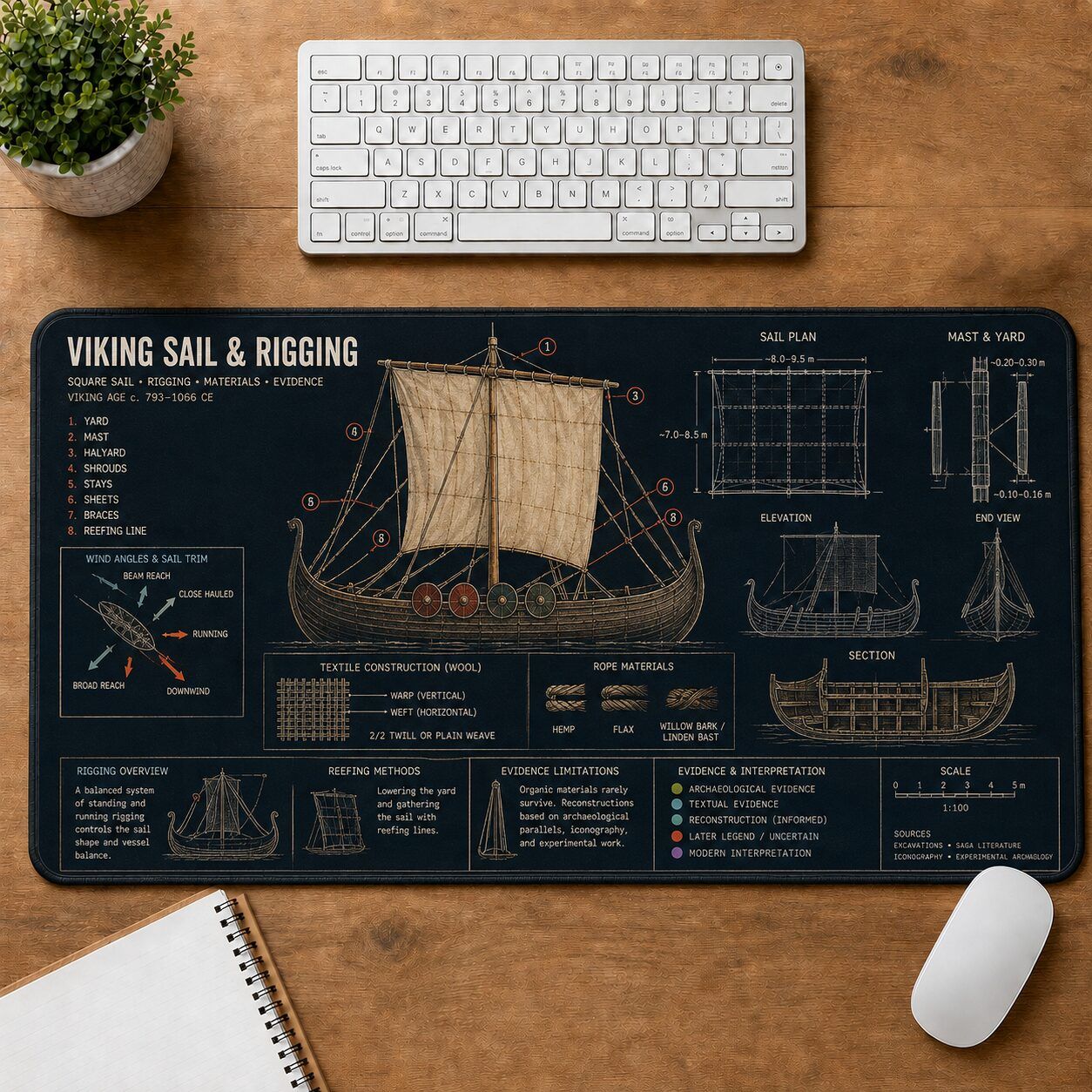 Viking Sail Rigging Viking History and Culture Guide Desk Mat | 5To9Vibe