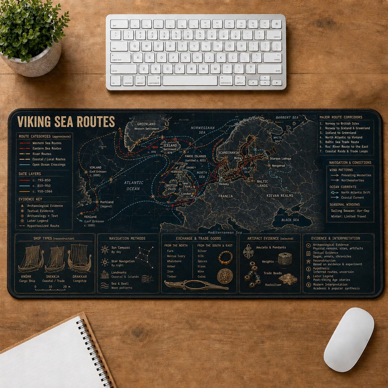Viking Sea Routes Viking History and Culture Guide Desk Mat | 5To9Vibe