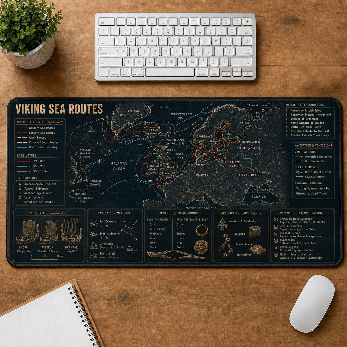 Viking Sea Routes Viking History and Culture Guide Desk Mat | 5To9Vibe