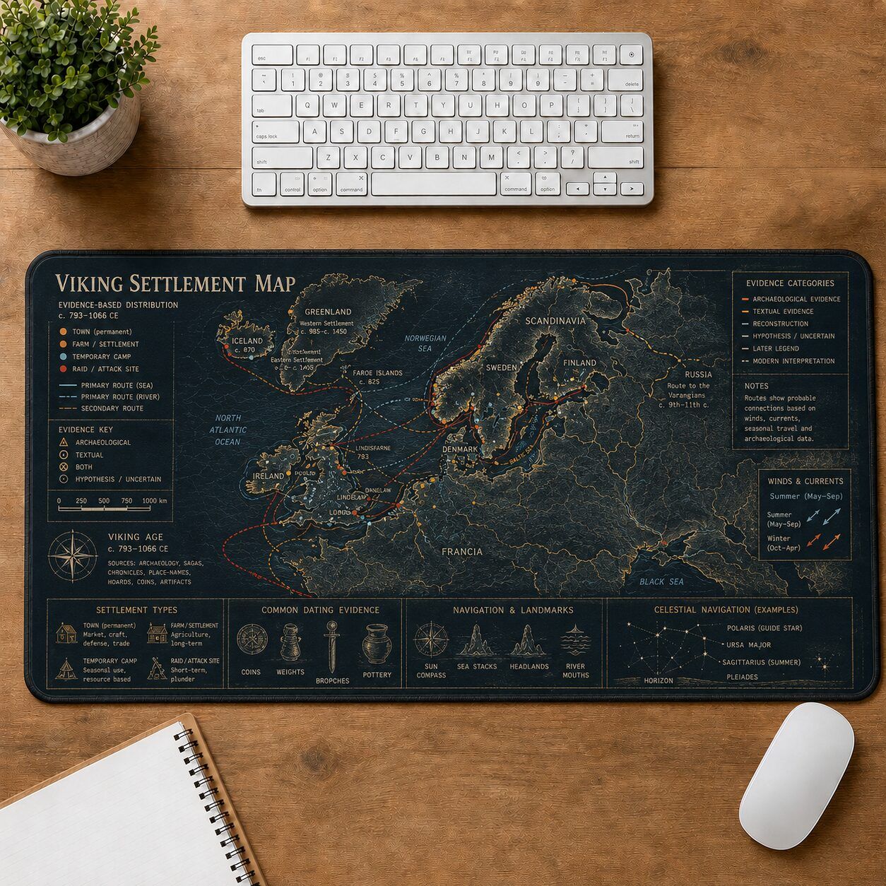 Viking Settlement Map Viking History and Culture Guide Desk Mat | 5To9Vibe