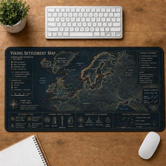 Viking Settlement Map Viking History and Culture Guide Desk Mat | 5To9Vibe