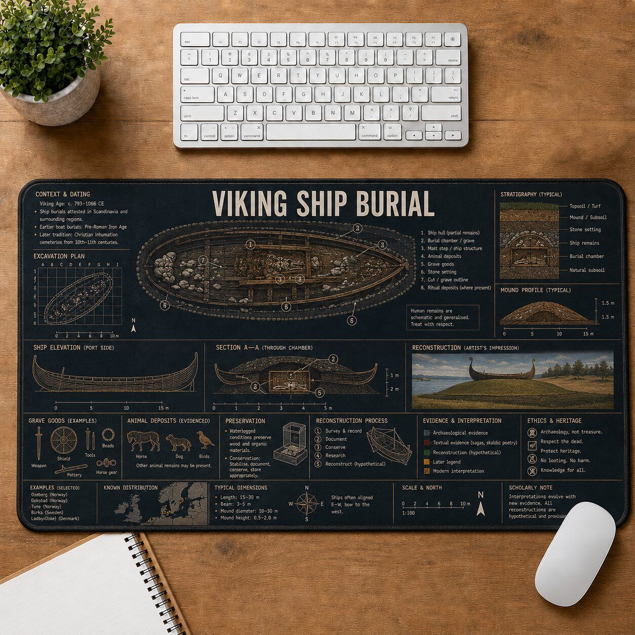 Viking Ship Burial Viking History and Culture Guide Desk Mat | 5To9Vibe