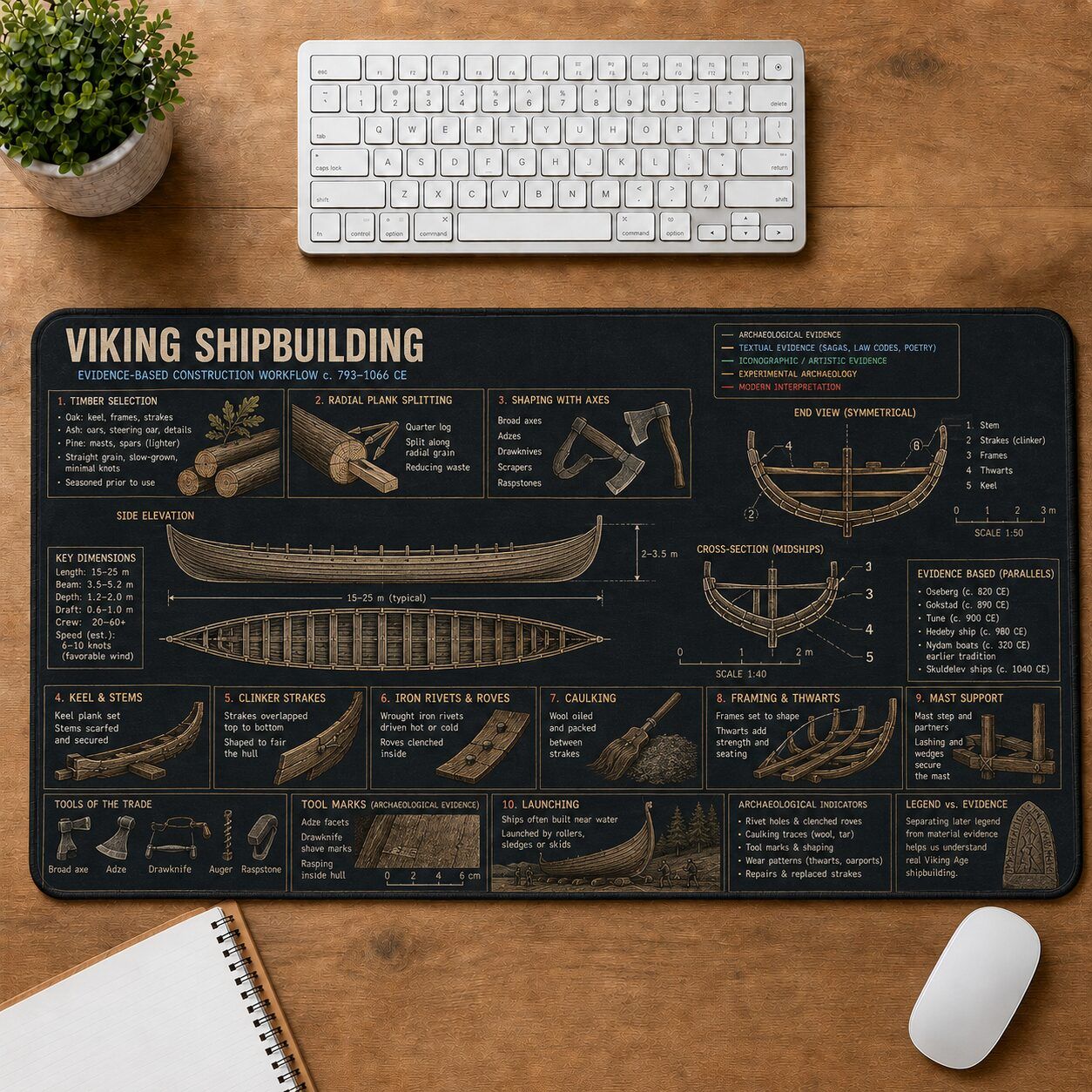 Viking Shipbuilding Viking History and Culture Guide Desk Mat | 5To9Vibe