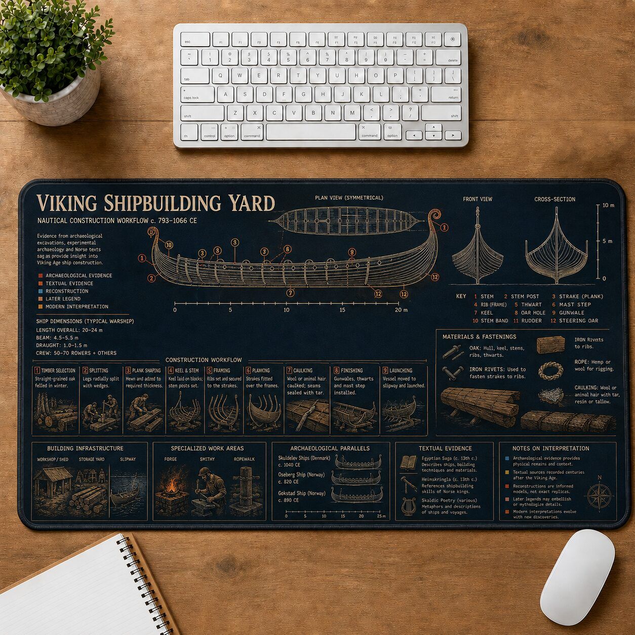 Viking Shipbuilding Yard Viking History and Culture Guide Desk Mat | 5To9Vibe