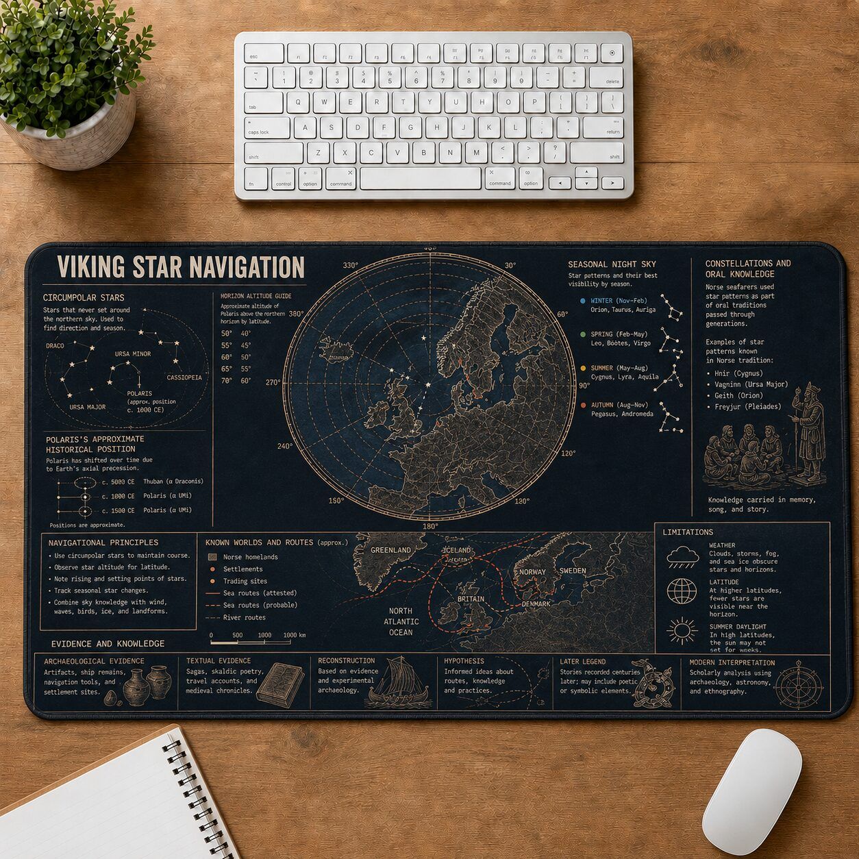 Viking Star Navigation Viking History and Culture Guide Desk Mat | 5To9Vibe