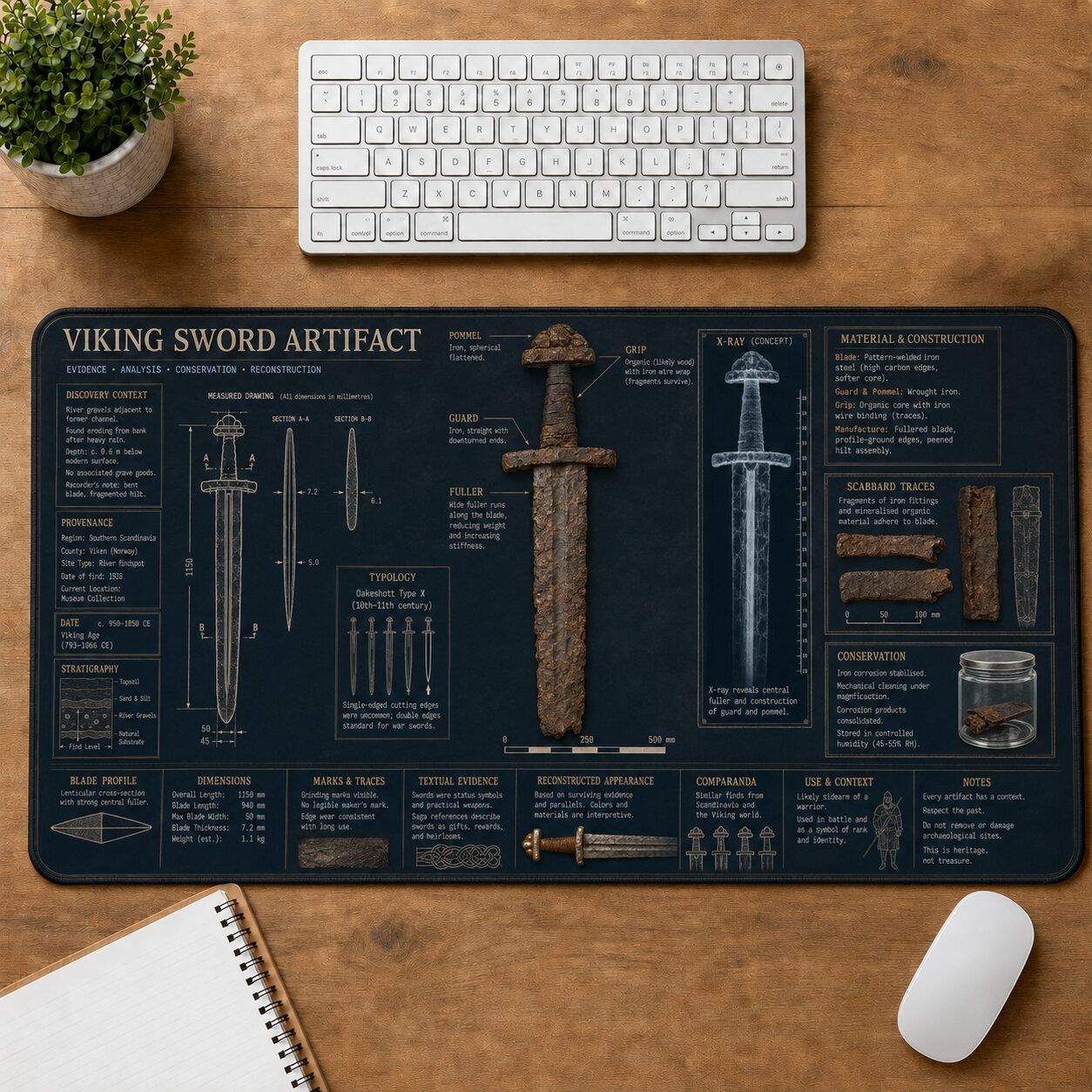 Viking Sword Artifact Viking History and Culture Guide Desk Mat | 5To9Vibe