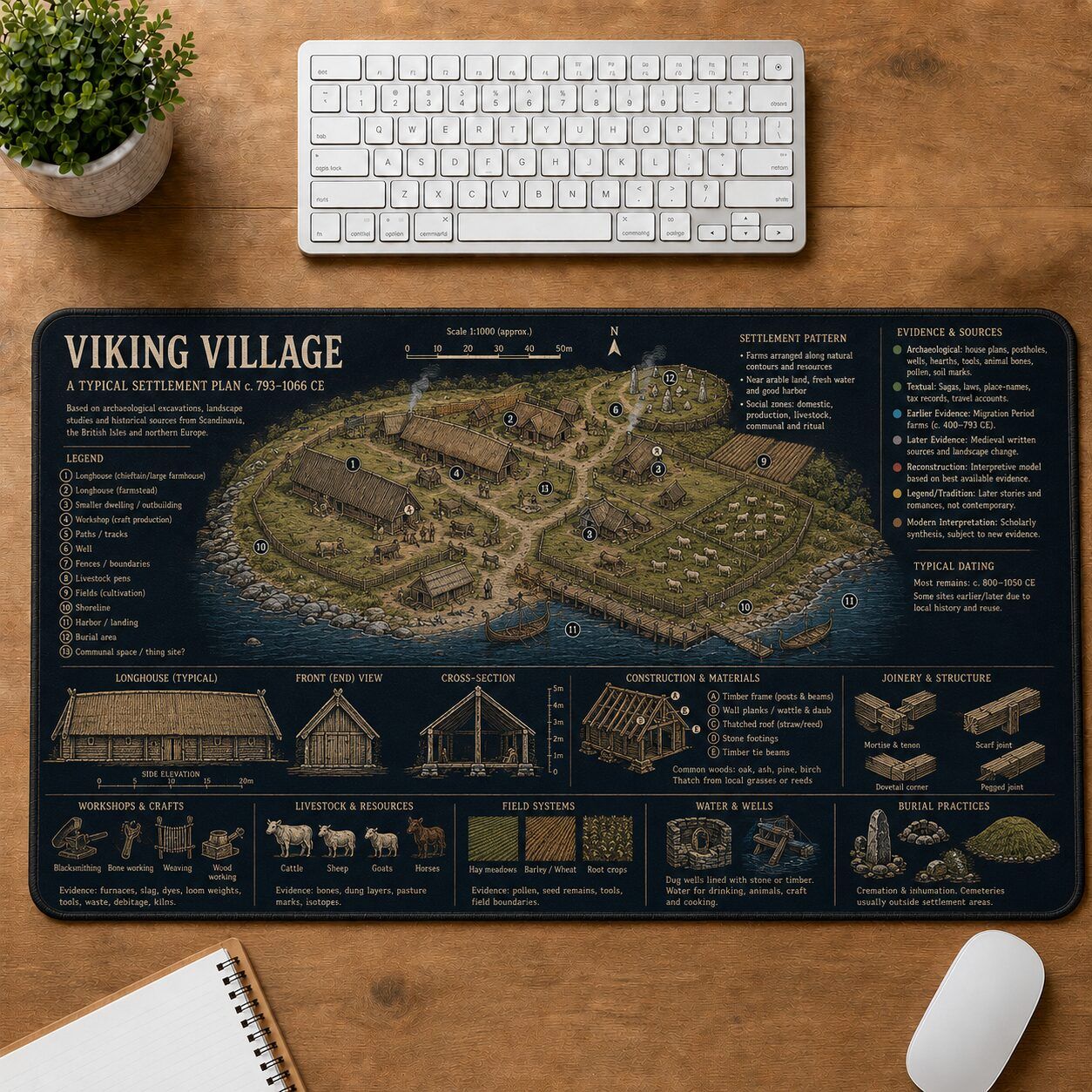 Viking Village Viking History and Culture Guide Desk Mat | 5To9Vibe