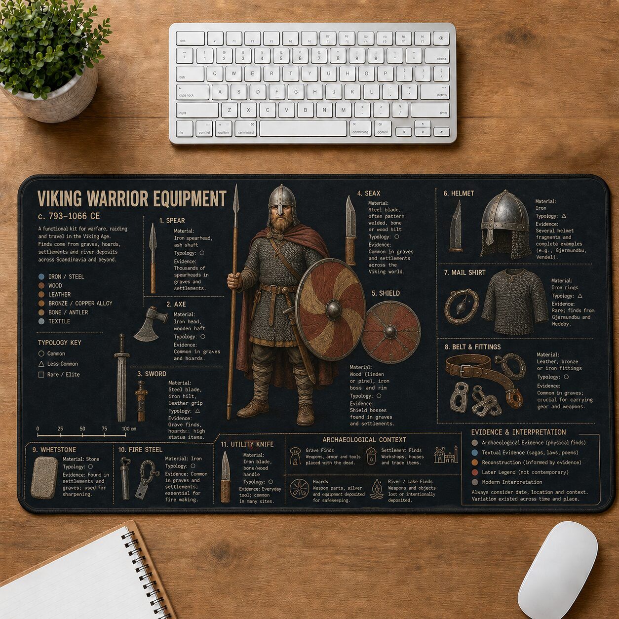 Viking Warrior Equipment Viking History and Culture Guide Desk Mat | 5To9Vibe